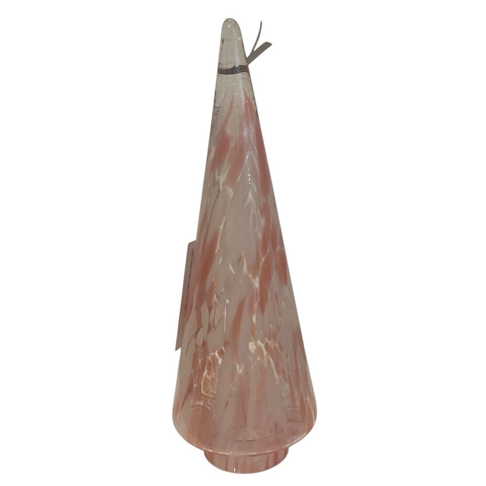 Hand Blown Poland Art Glass CHRISTMAS TREE 11in Pastel Pink & White Swirl New